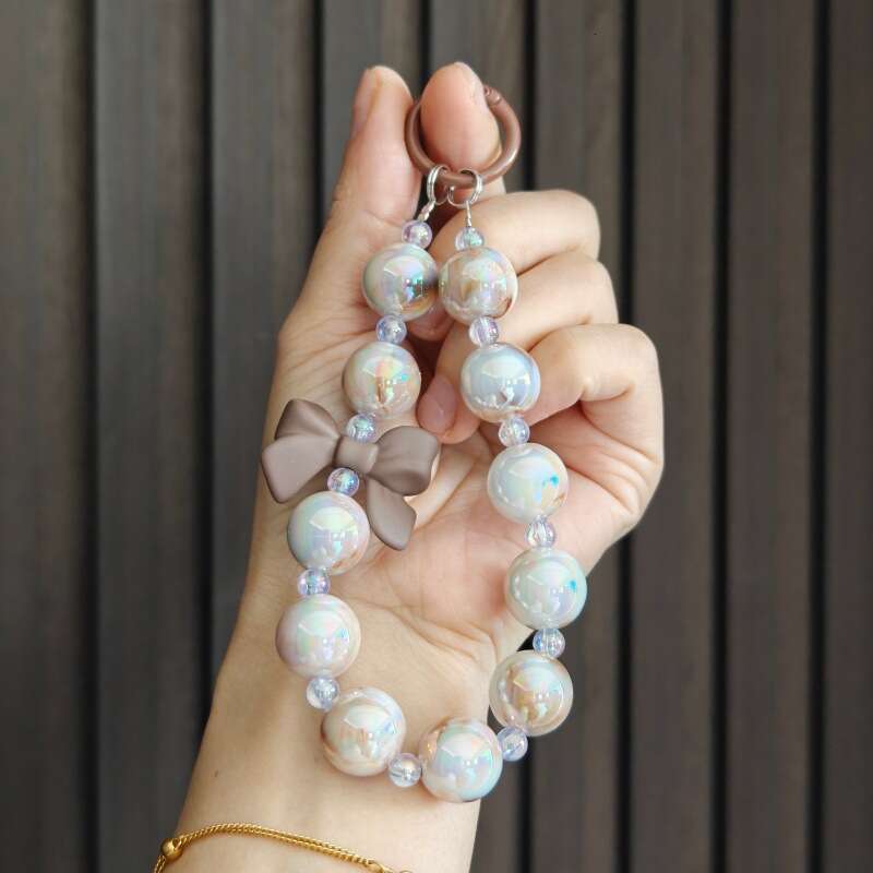 Plated Beaded Bowknot Car Keychain Phone Pendant Cute Candy Color Enamel Circle Pearl Accessories Bag Decoration S260126