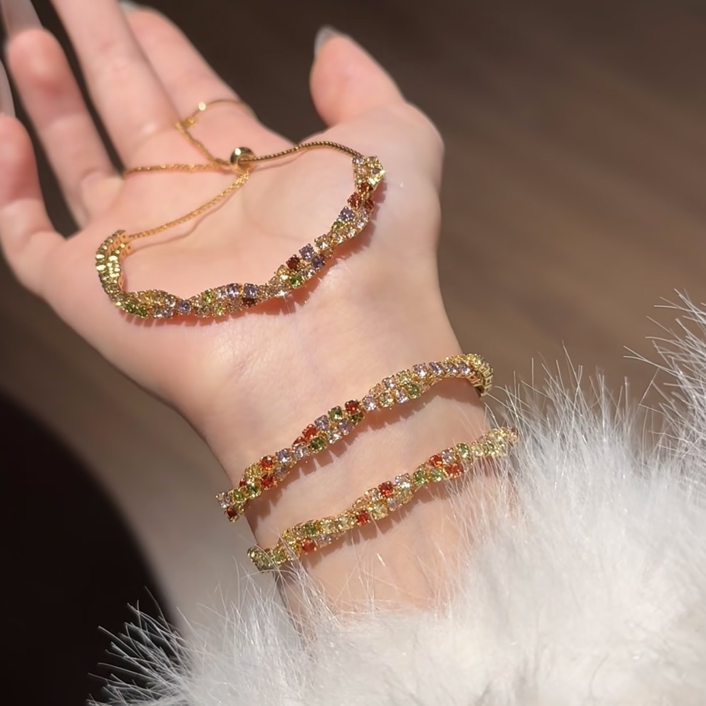 Colorful Zircon Inlaid Pull-out Bracelet Fashion Versatile Light Luxury Style Elegant Temperament Design Sense Women's Jewelry - view 4
