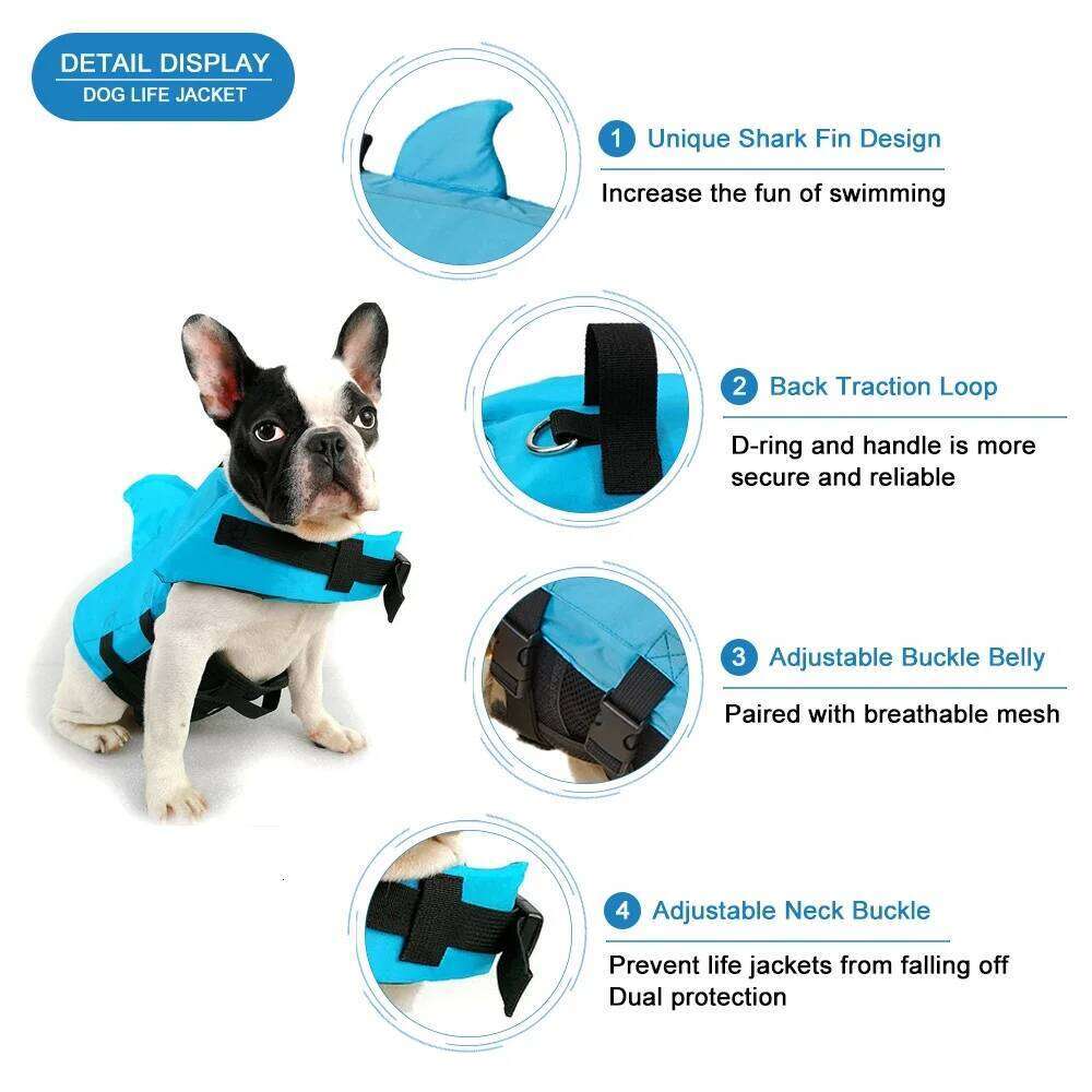 Shark Fin Dog Life Jacket Enhanced Buoyancy Small Swimming Clothes Safety Vest with Handle for Dogs Surfing XJ260127