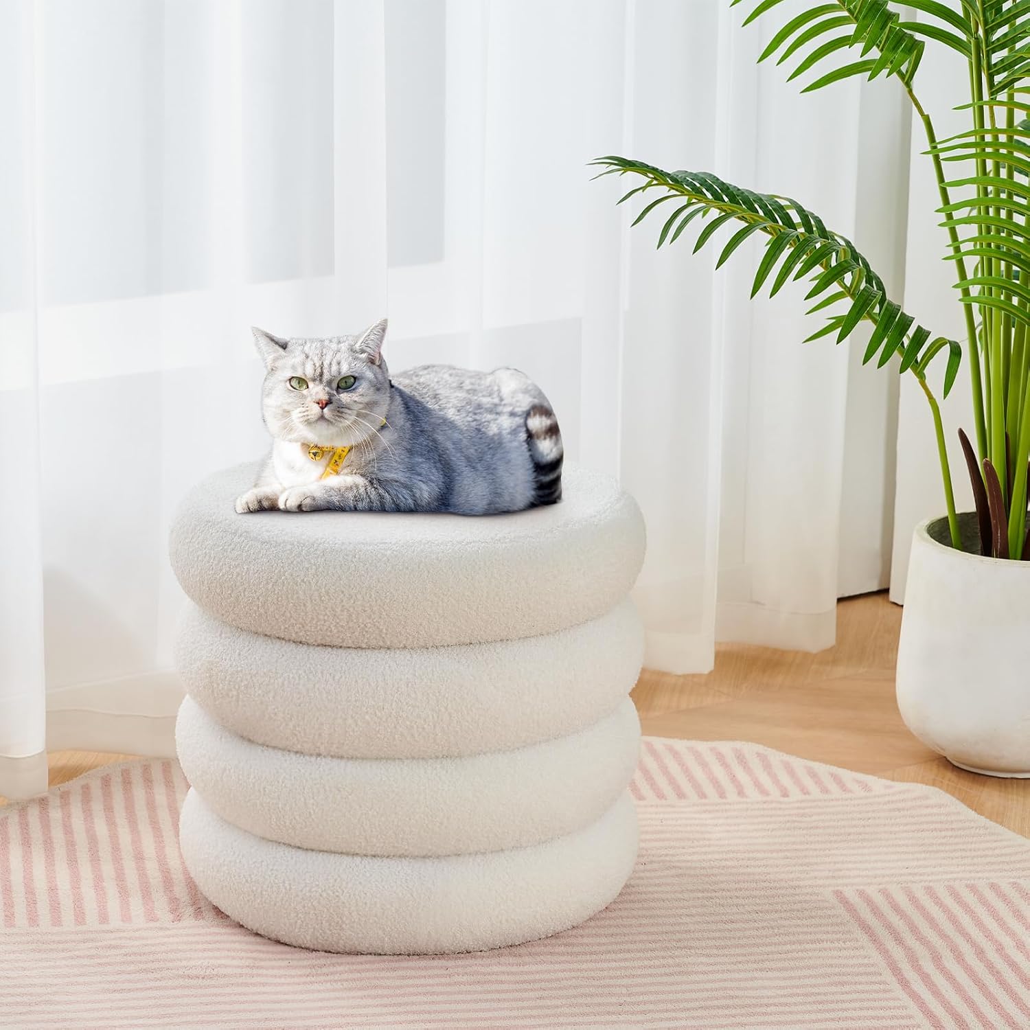 Wimarsbon Round Storage Ottoman, Modern Sherpa Footstool, T