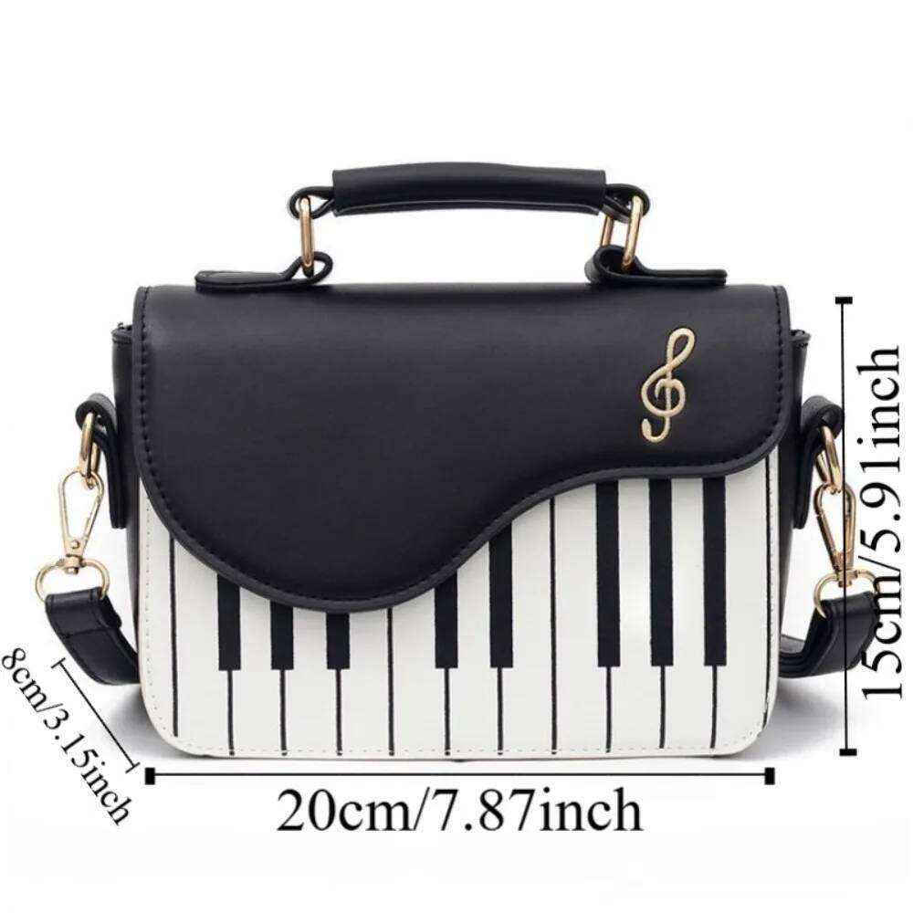 Simple Vintage Piano Pattern Shoulder Crossbody Black Mini Square Large Capacity Elegent PU Leather Bag Shopping