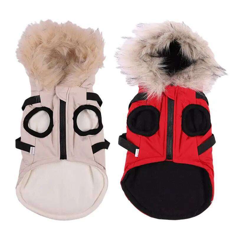 Winter Clothes Hooded Dogs Warm Fleece Large Dog Jacket Waterproof Pet Coat with Harness Puppy Costume XJ260127