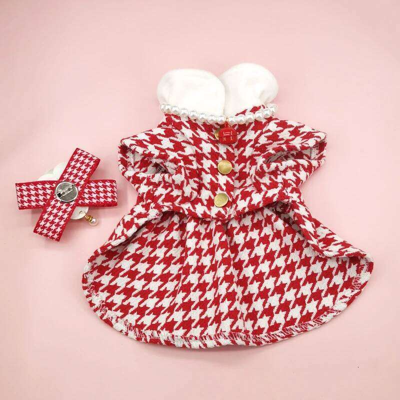 Autumn And Winter Designer Puppy Dress Cat Hair Bow Necklace Warm Pet Clothes Beautiful Skirt Tweed Dog Clothing Dogs Coats