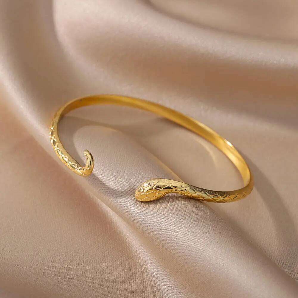 Vintage Bracelet For Women Stainless Steel Snake Opening Bangle Animal Aesthetic Fashion Jewelry pulseras mujer XJ260127