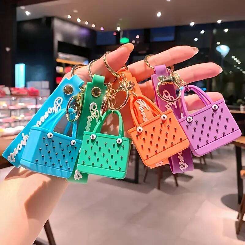 1 pc Chic Silicone Beach Tote Keychain - Durable Pvc Basket Charm For Women's Outdoor Leisure S260126