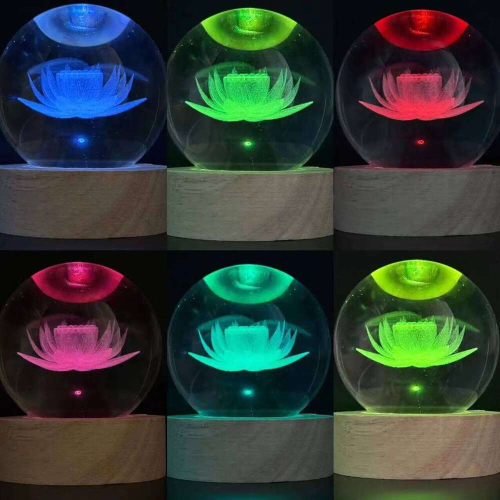 1pc 3D Lotus crystal ball color laser engraving night light, holiday gifts, for friends, colleagues, wife, parents, Christmas, V Z260127