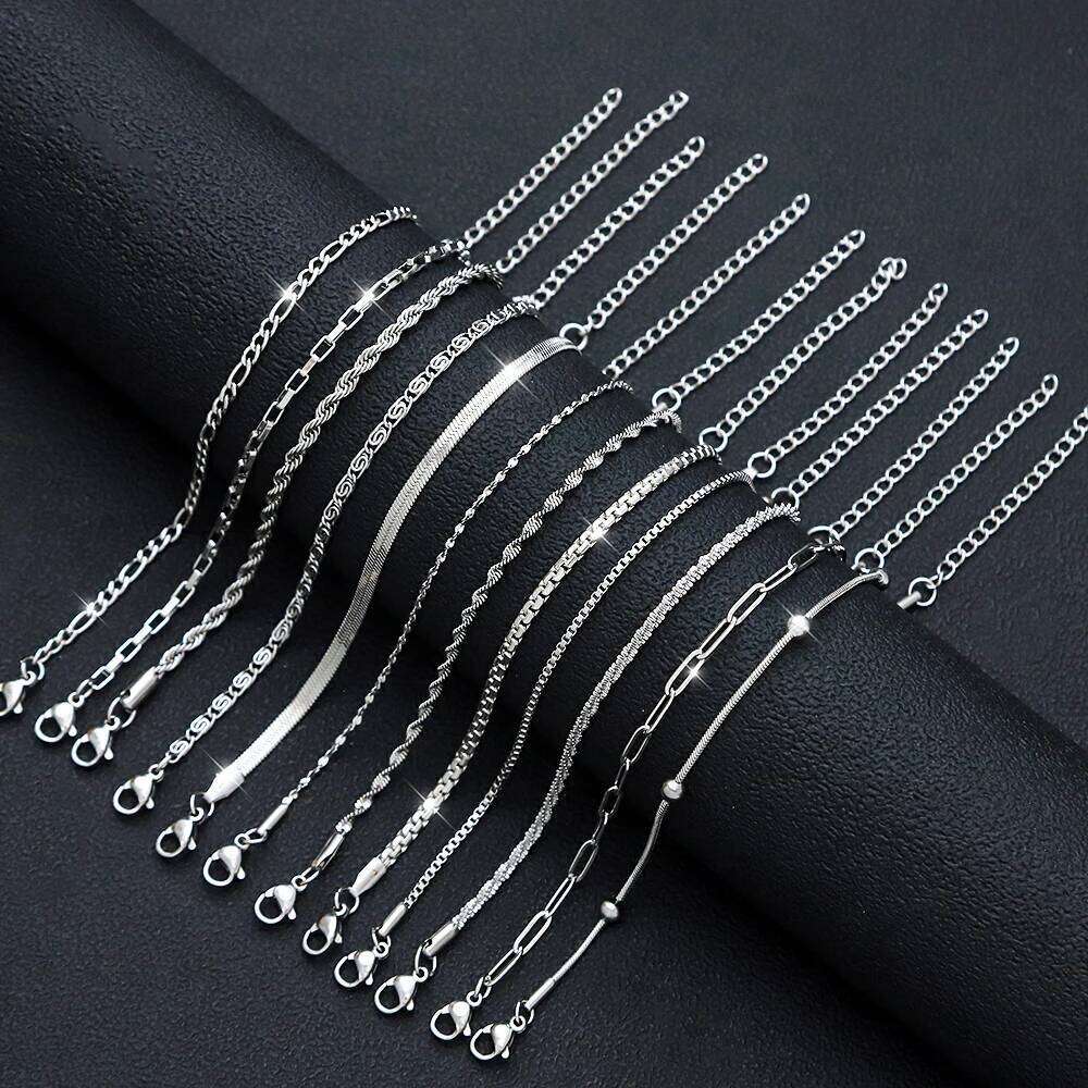 12Pcs/Set Stainless Steel Bracelet for Women, Silver Gold Color Multi Style Combination Chain, Waterproof Exquisite Jewelry Gift XJ260127