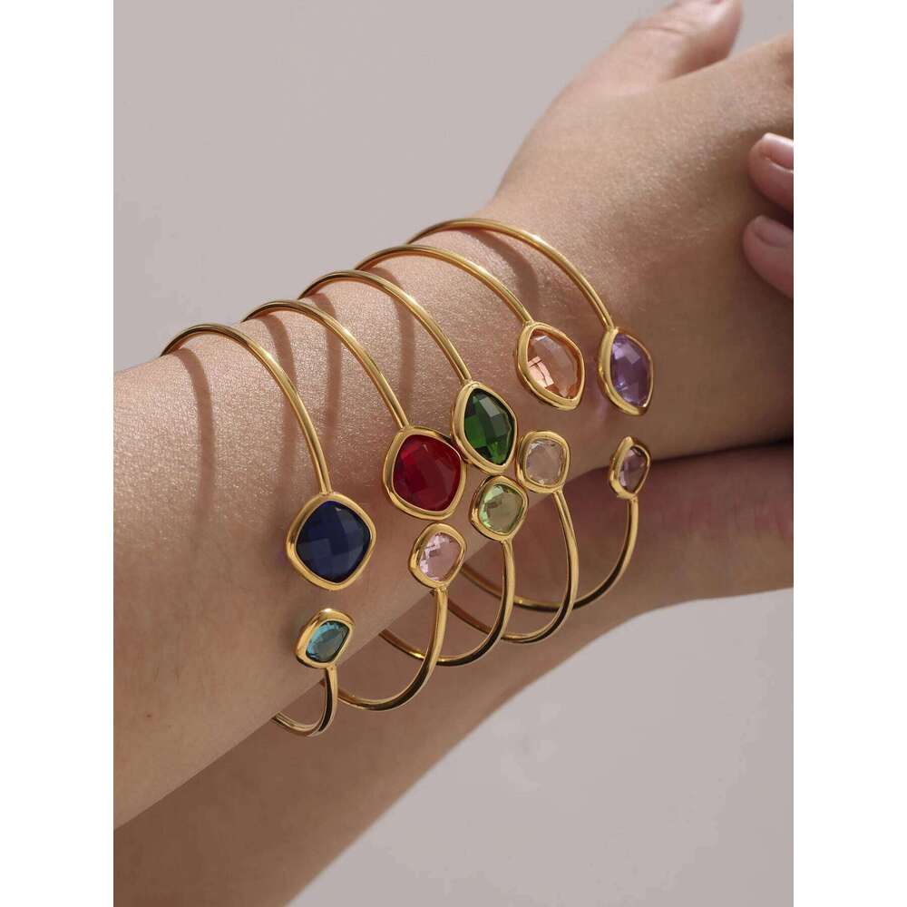 Ferris Wheel Unique Stainless Steel Bracelet for Women Luxury Square Czech Glass Gold Plated Cuff Open Bangle Charm Jewelry XJ260127