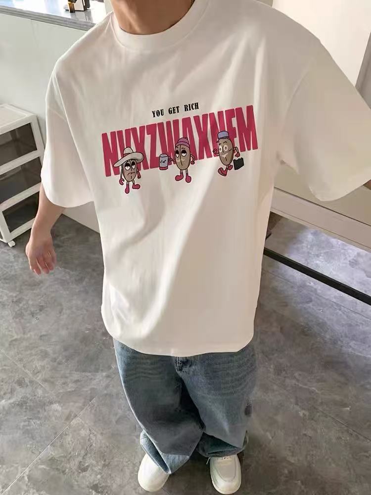 Men's trendy streetwear hip-hop letter loose short-sleeved summer youth short-necked short-sleeve shirt
