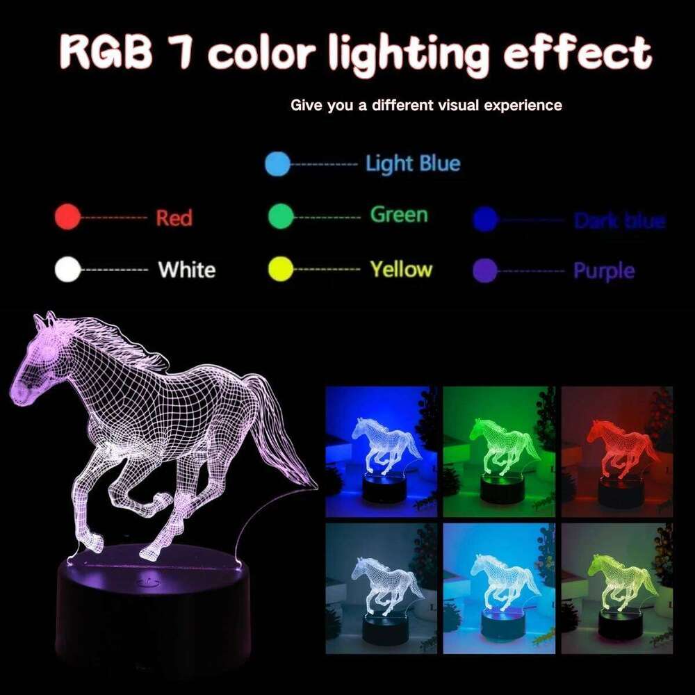 1pc 3D horse - USB powered, touch adjustable, bedroom atmosphere decorative night light and gift. Z260127