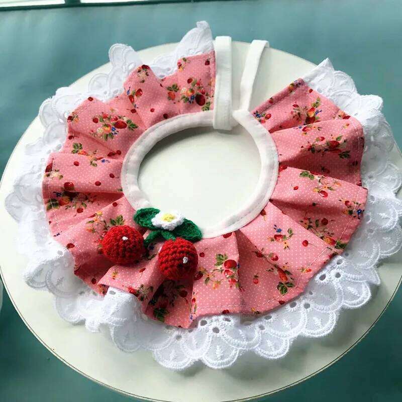 Fashion Cherry Puppy Cat Accessories Print Lace Bibs Adjustable Scarf Neckerchief For Small Dogs Collar Necklace Petshop Product