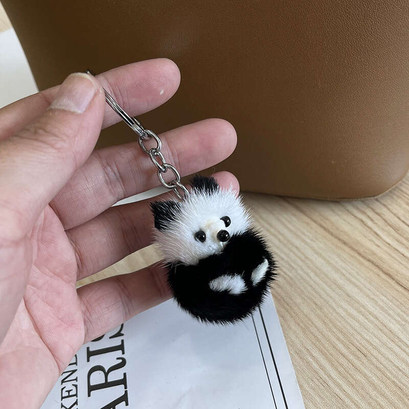 Cute and Adorable Mink Mini Fur Panda Pendant Bag Phone Charm Car Keychain Accessory S260126 5c0