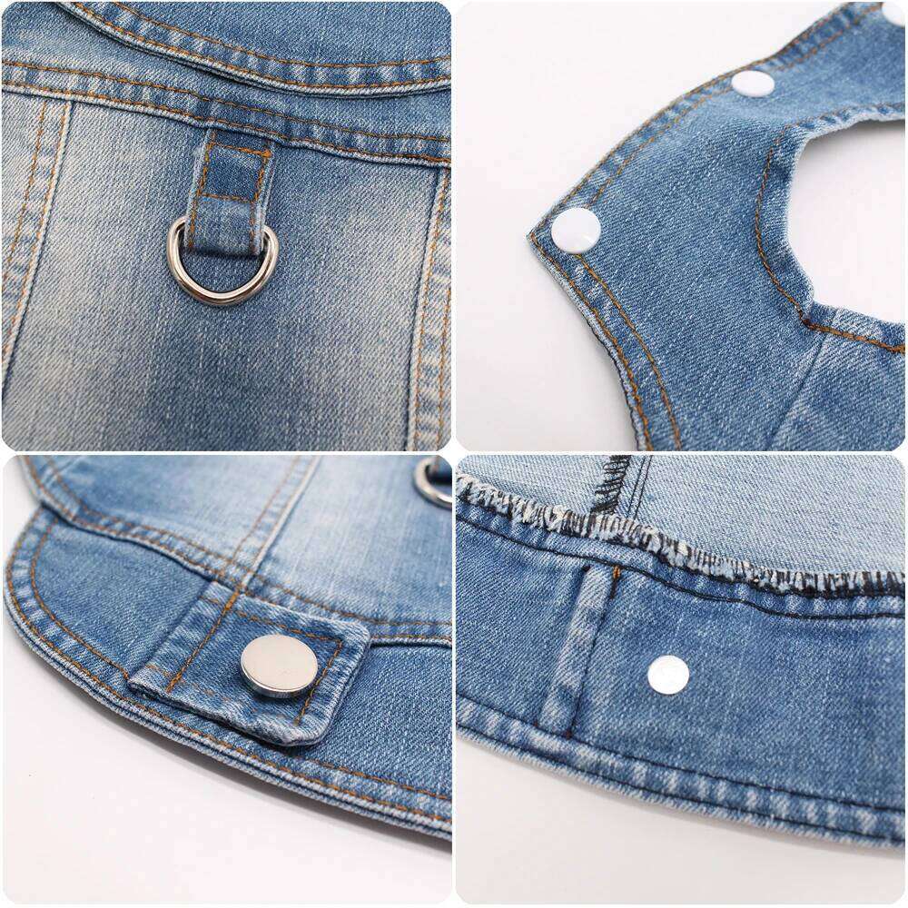 2024 New Thin Pet Jeans Jacket Puppy Denim Clothes with Dog Leash Traction Buckle Cool Harness Vest for Small Medium Dogs XJ260127