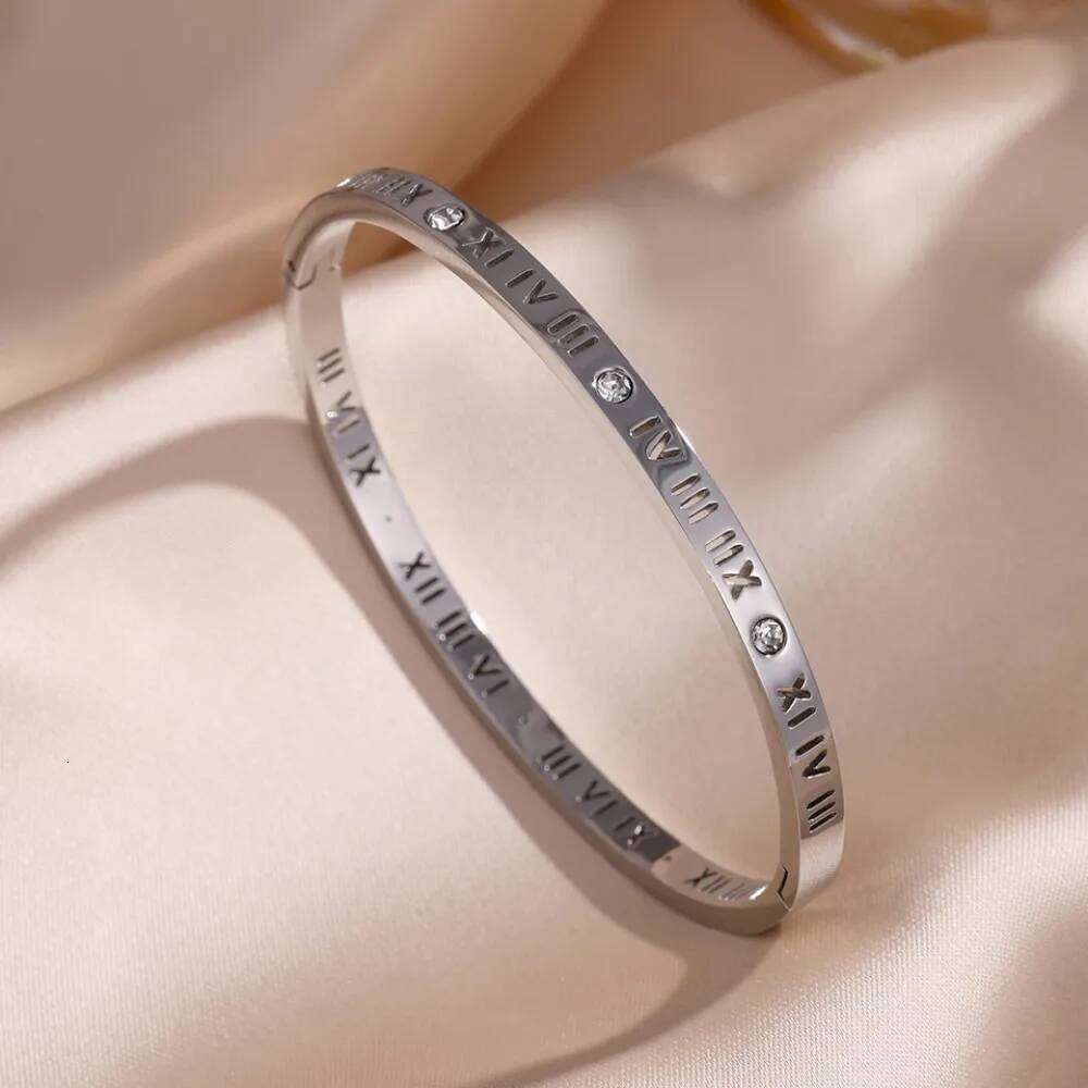 Yupsk 3pcs/1Pcs Shiny Zircon Inlaid Roman Numerals Stacked Bracelet for Women Exquisite Trendy Daily Wear Jewelry Accessories XJ260127