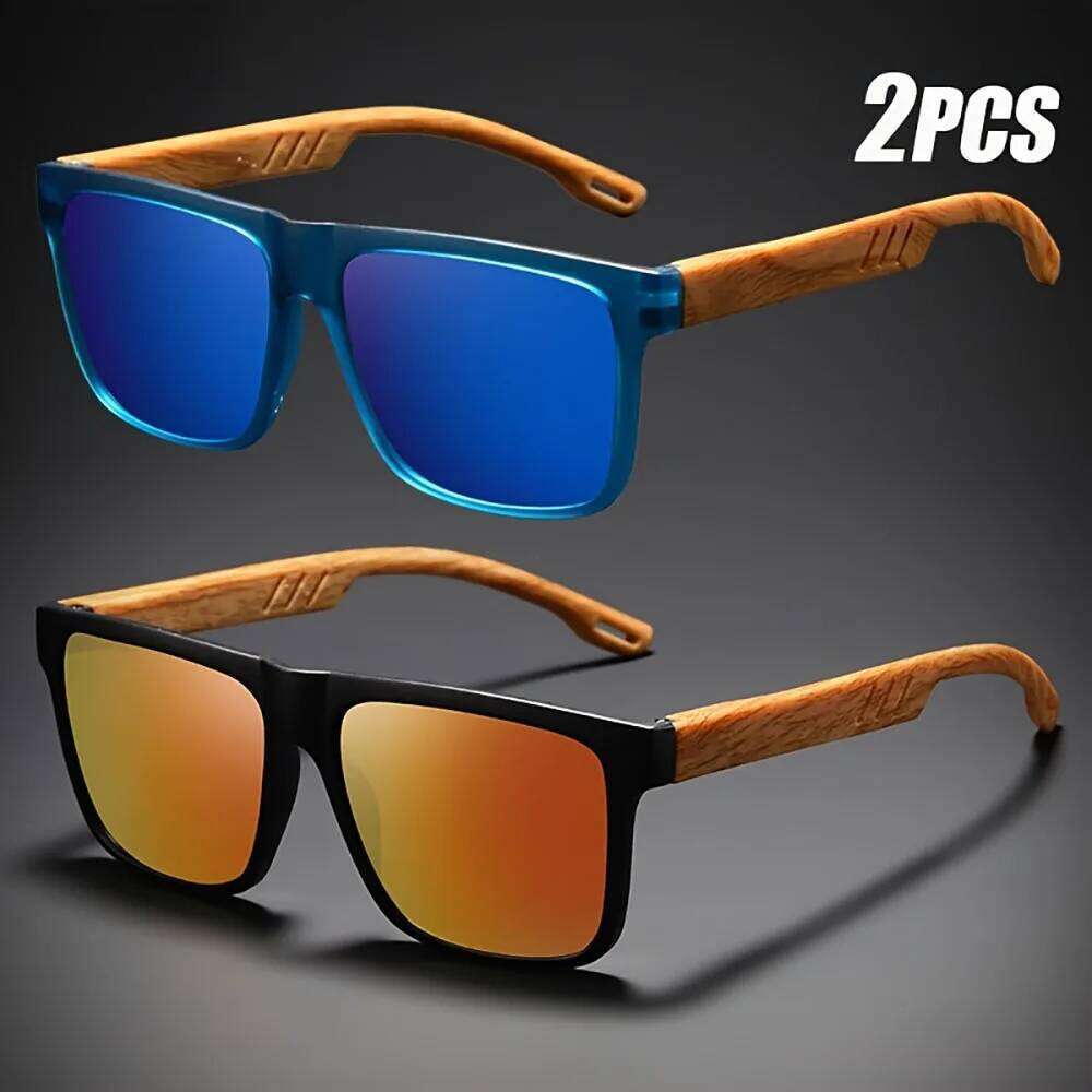 1/2pcs New Square Casual Sunglasses Wood Grain Spring Hinges UV400 Protection Unisex Outdoor Daily Eyewear Z260127