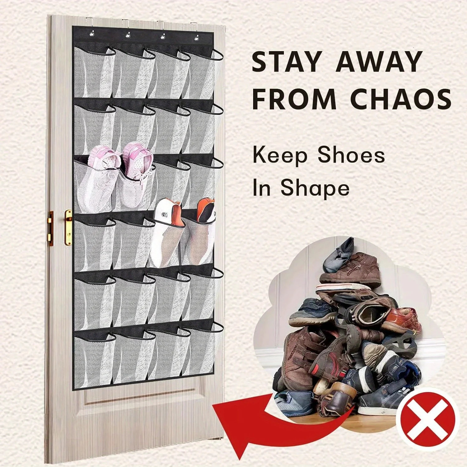 Over the Door Shoe Organizer 24 Large Breathable Mesh Pockets Space Saving Hanging Storage Holder Closet Rack Hanger Holds 260127