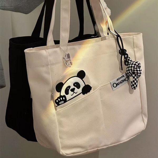 New Single Shoulder Large Capacity Fashion Handbag Urban Simple Open Solid Color Cute Panda Canvas Bag