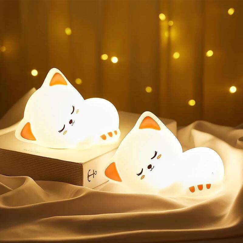 7 Colors Timer Kid Night Light Silicone Nightlight Baby Nursery Rechargeable Cute Cat Lamp For Birthday Gift Kawaii Kitten Decor Z260127