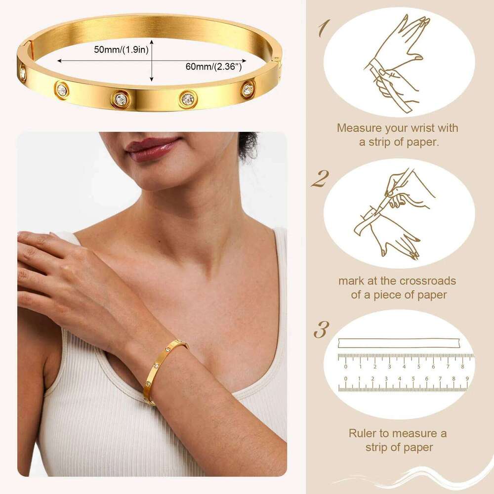 Luxury Stainless Steel Bracelet for Women, Gold Plated Cubic Zircon Bangle Bracelet, High Quality Waterproof Jewelry Gift XJ260127