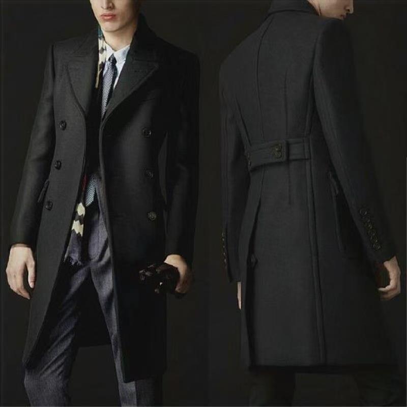 Winter Wool Insulation Men elongated design over knee Double breasted slim trench Coats autumn England Style brands design trench coat for spring jacket Black