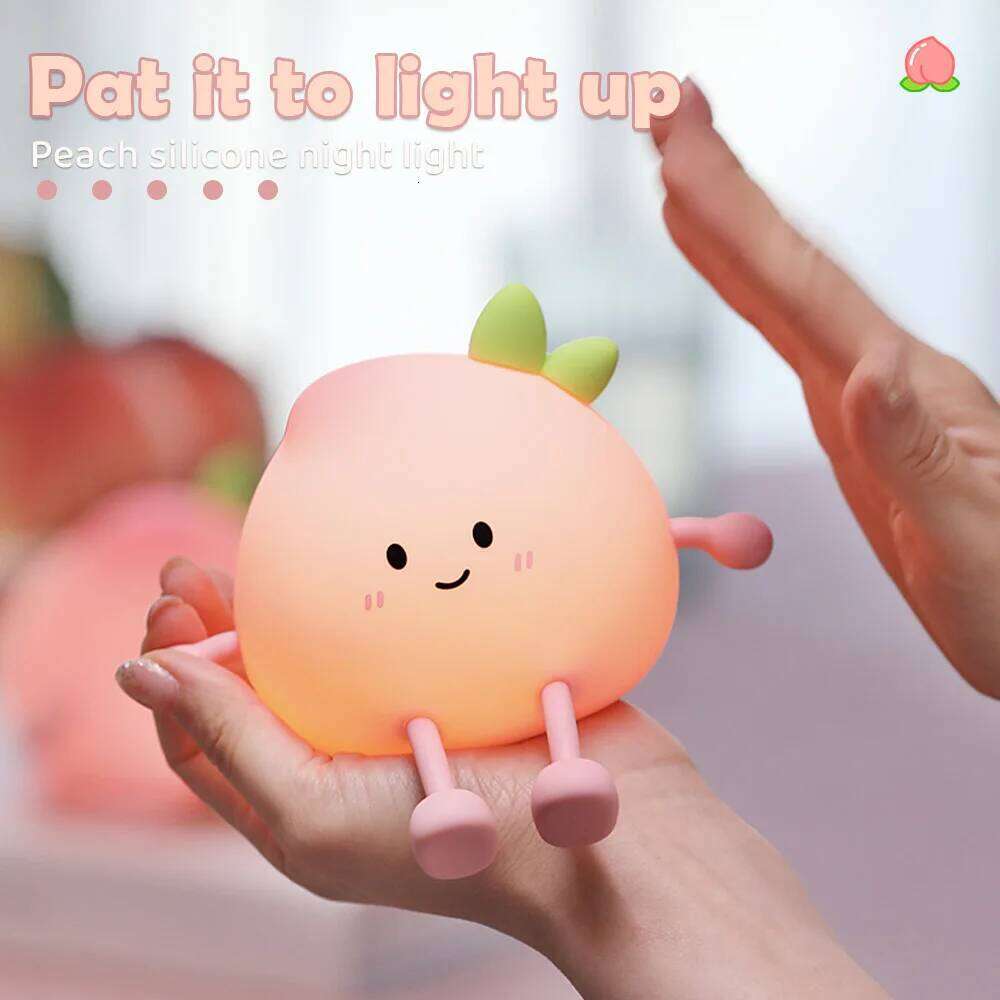 Cute Silicone Peach Night Light Rechargeable LED Nursery Nightlight 7 Colors Tap Control Bedside Lamp for Bedroom Christmas Gift Z260127