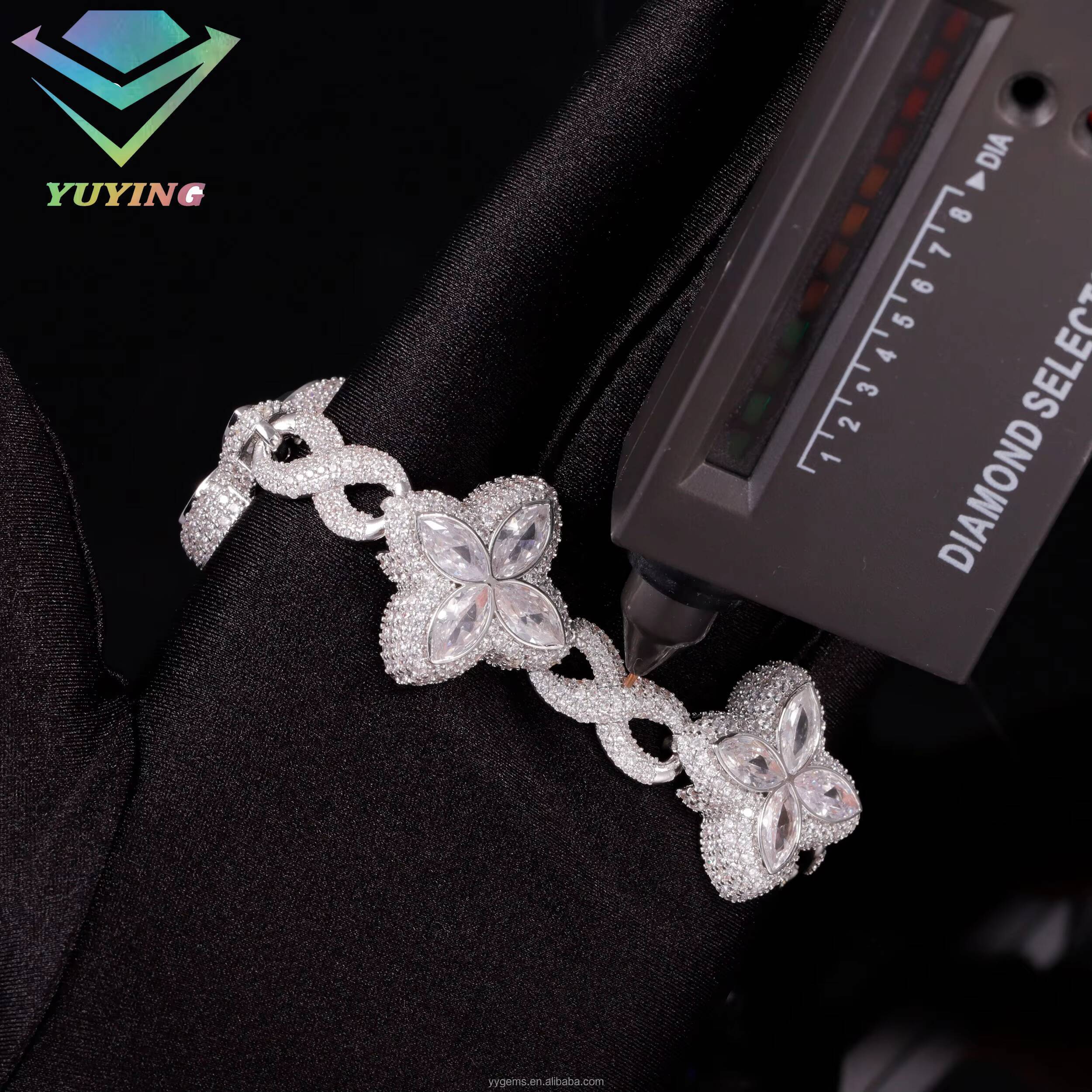Popular Clover Bracelet Hip Hop Jewelry 925 Sterling Silver Gold Plated Men Bracelet Four Leaf Clover Moissanite Cuban Bracelet