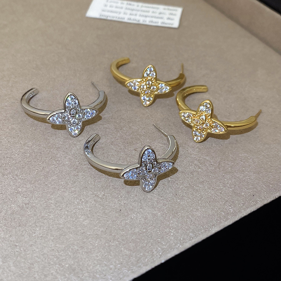 Silver Needle Zircon C-shaped Flower Stud Simple Daily Commute Versatile Hoop Light Luxury High-end Feel Earrings for Women - view 8