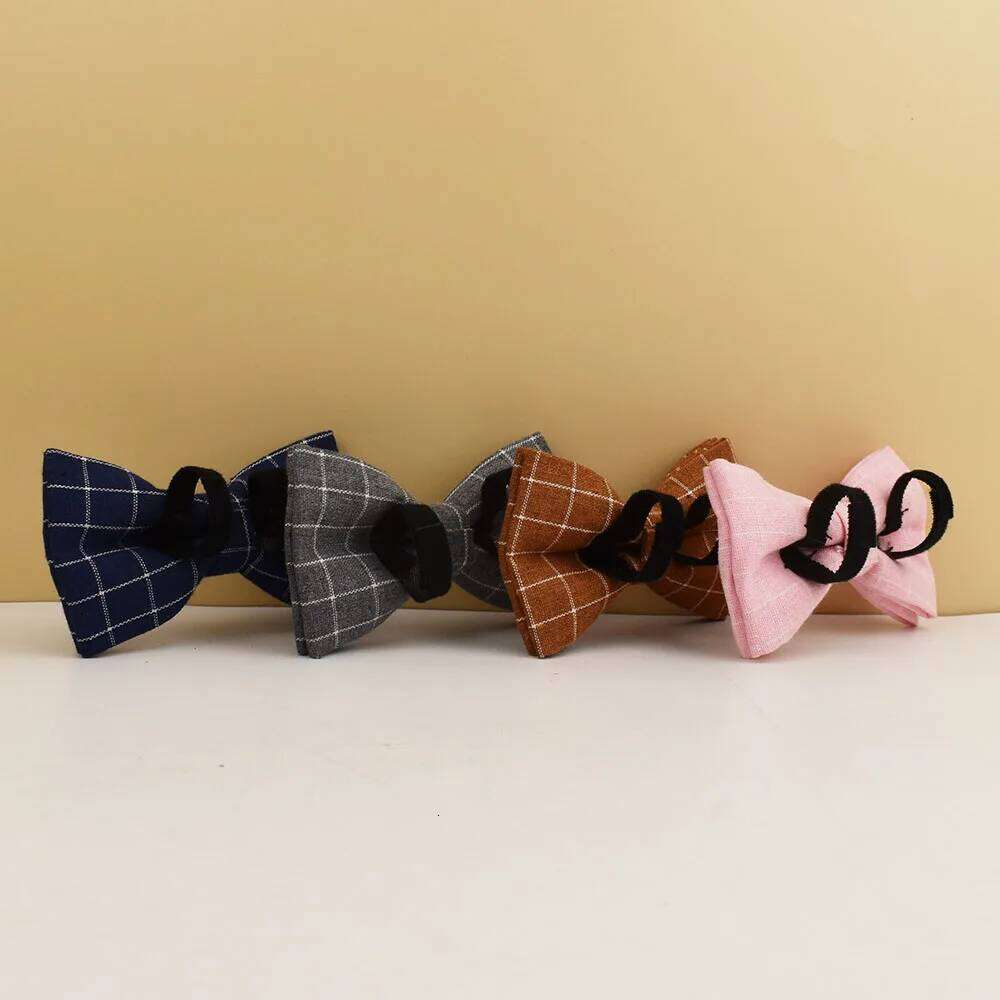 Plaid Collar Designer With Bow Tie Custom Dog Accessories Luxury Pet collar leash set