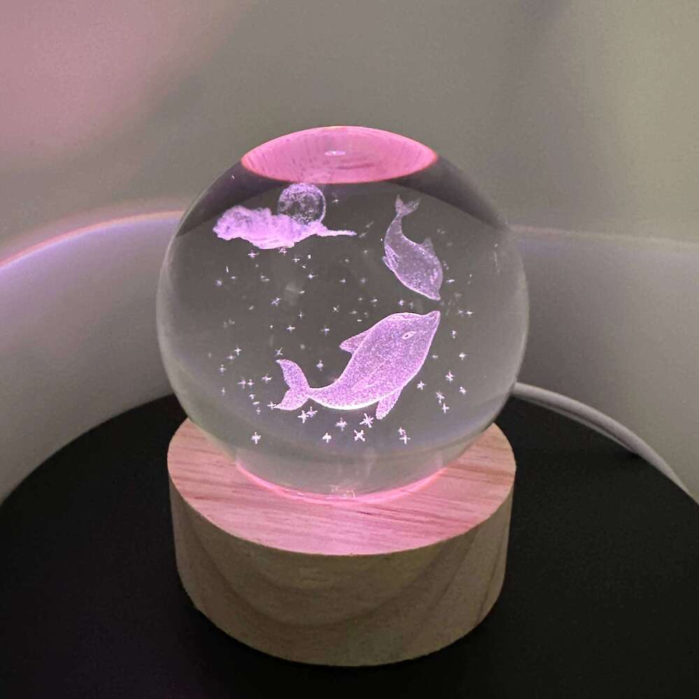1pc Ball Night Light - Magical Ocean Glow with LED Illumination Soothing Sea Theme Decor Glowing Dolphin Crystal Z260127