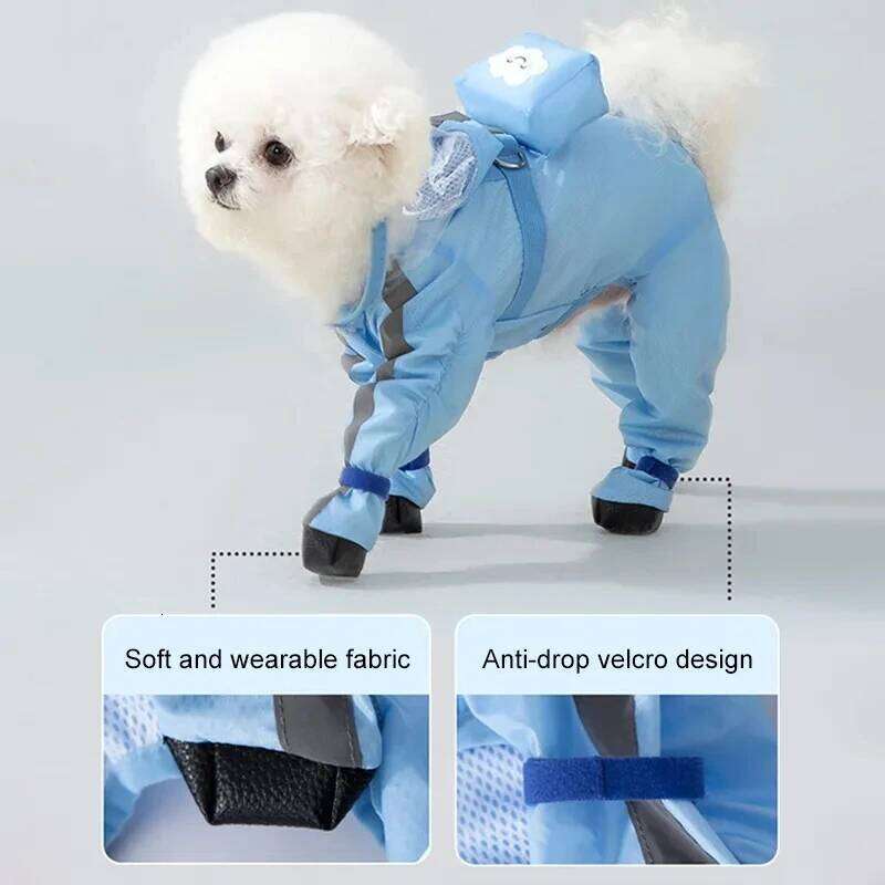 Puppy Dog Raincoat Rain Jacket Coverage 4 Legs Full Body Protection Waterproof Rainboot Small Dogs Pet Teddy Raining Coat XJ260127