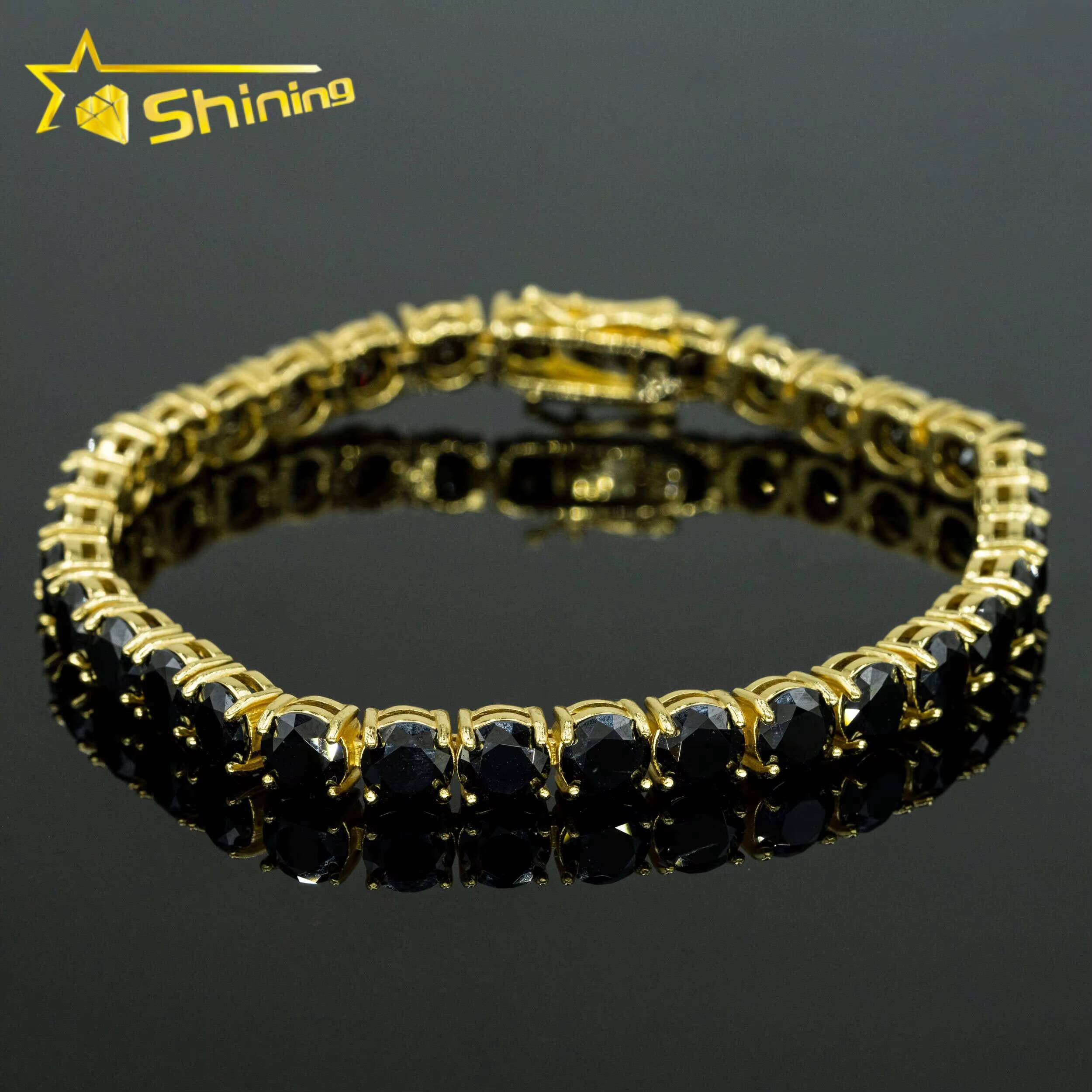 18k Yellow Gold Plated 3mm 4mm 5mm 65mm Black Moissanite Tennis Chain 925 Sterling Silver Men Women Tennis Necklace Bracelet