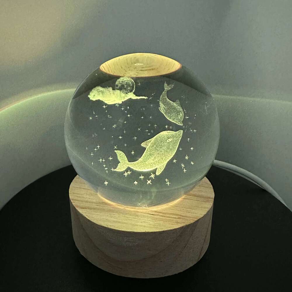 1pc Ball Night Light - Magical Ocean Glow with LED Illumination Soothing Sea Theme Decor Glowing Dolphin Crystal Z260127