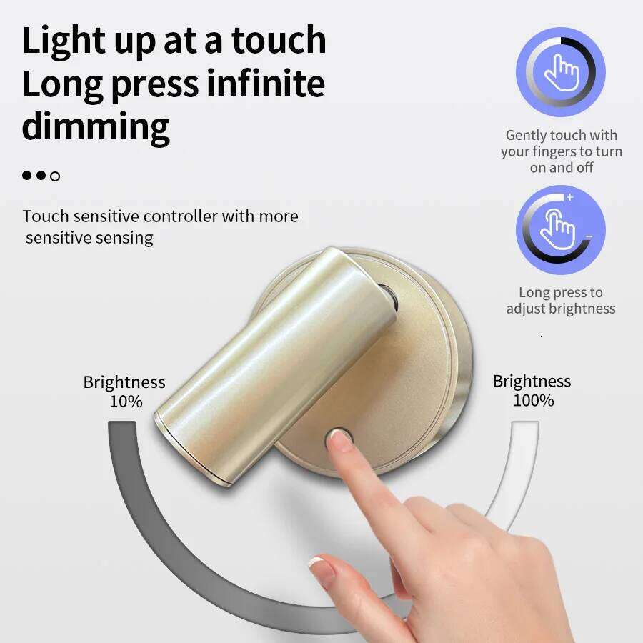 Magnetic Base USB Rechargeable LED Cordless Wall Light Touch Switch Black White Gold Silvery Dimmable Bedside Lamp For Reading Z260127