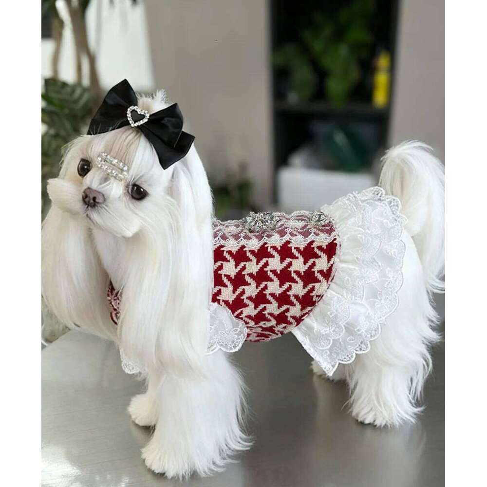 Classic Red Checkered Wool Design Pet - Luxurious Dog Lace Winter Dress