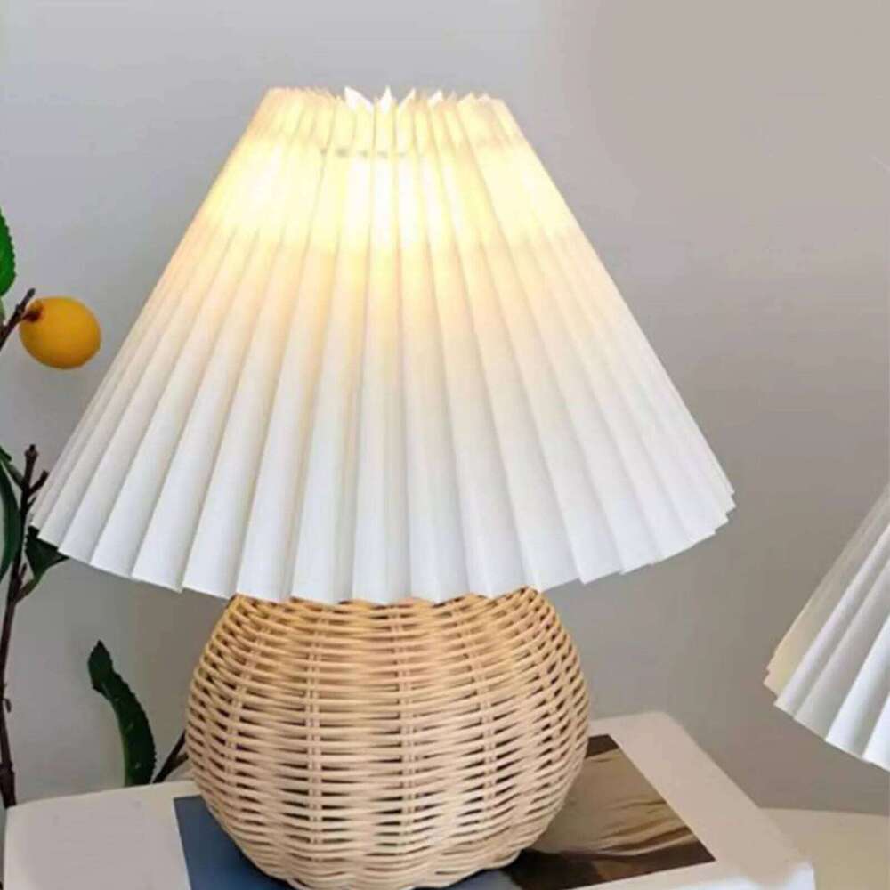 Bedside Nightstand Mini for Bedroom Living Room Side Table Rattan Pleated Aesthetic Vintage Lamp Z260127