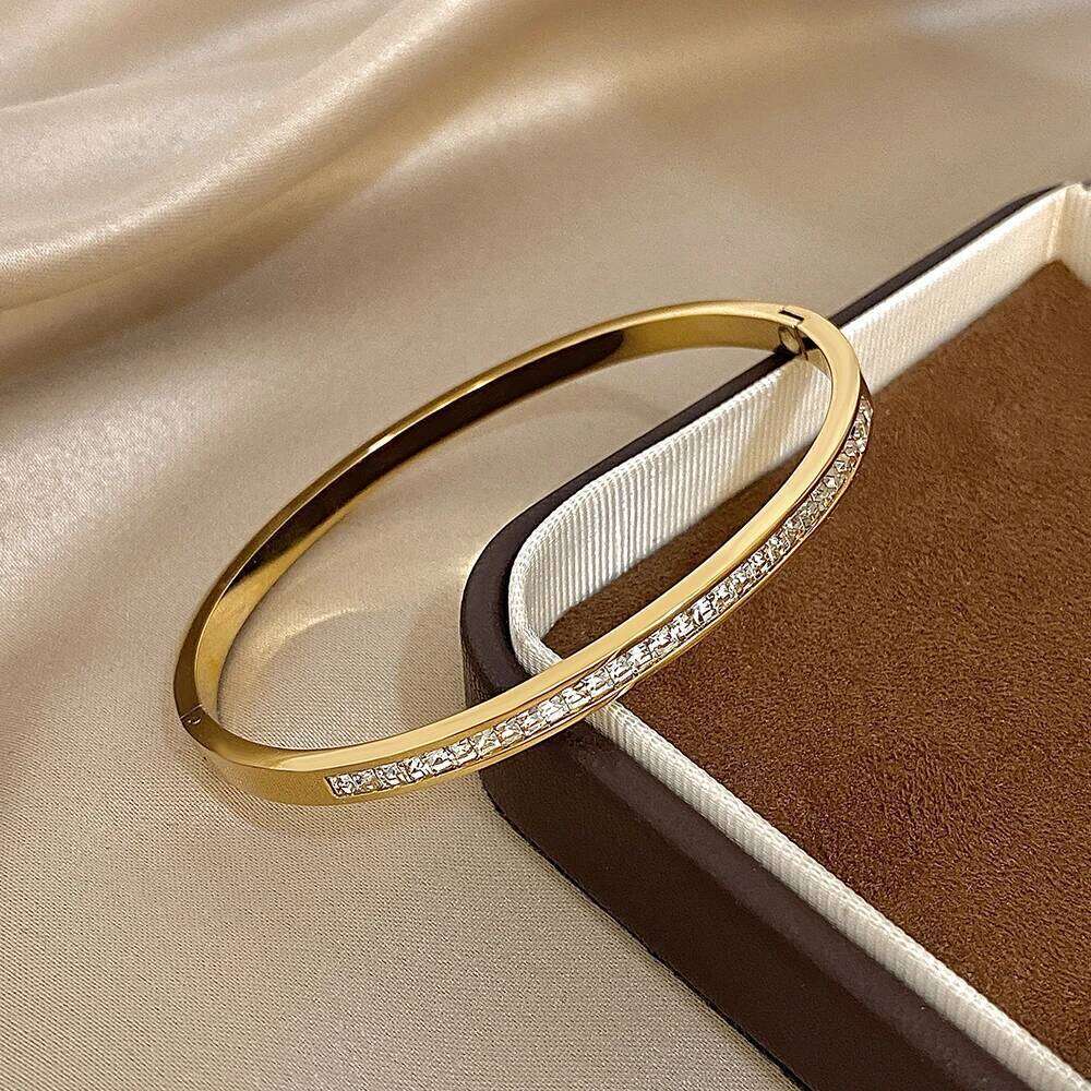 Glossy Rhinestone Stainless Steel Bangles Bracelets for Women Fashion Gold Silver Color Stacked Cuff Bracelet Jewelry Gifts XJ260127