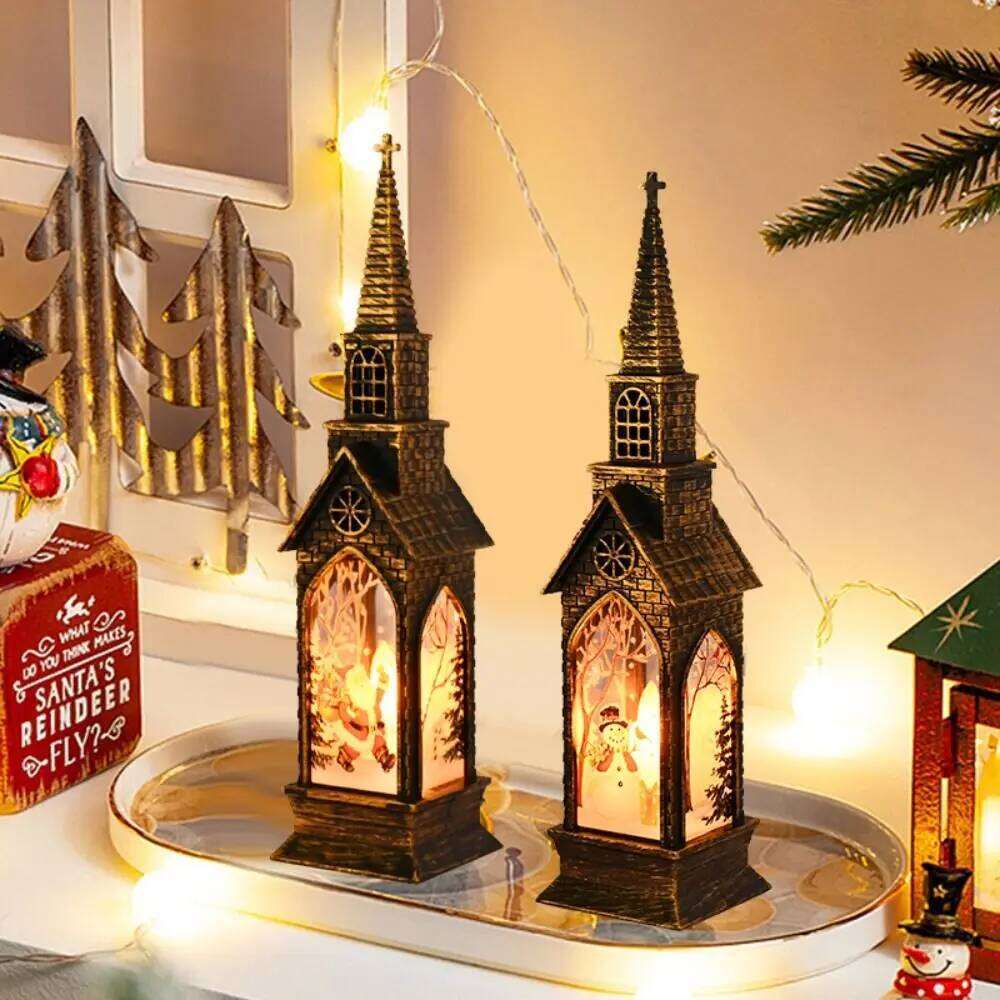 Small Church Christmas LED Night Ligh Elk Angel Claus Snowman Desk Lamp Santa Decoration Xmas Gifts Z260127