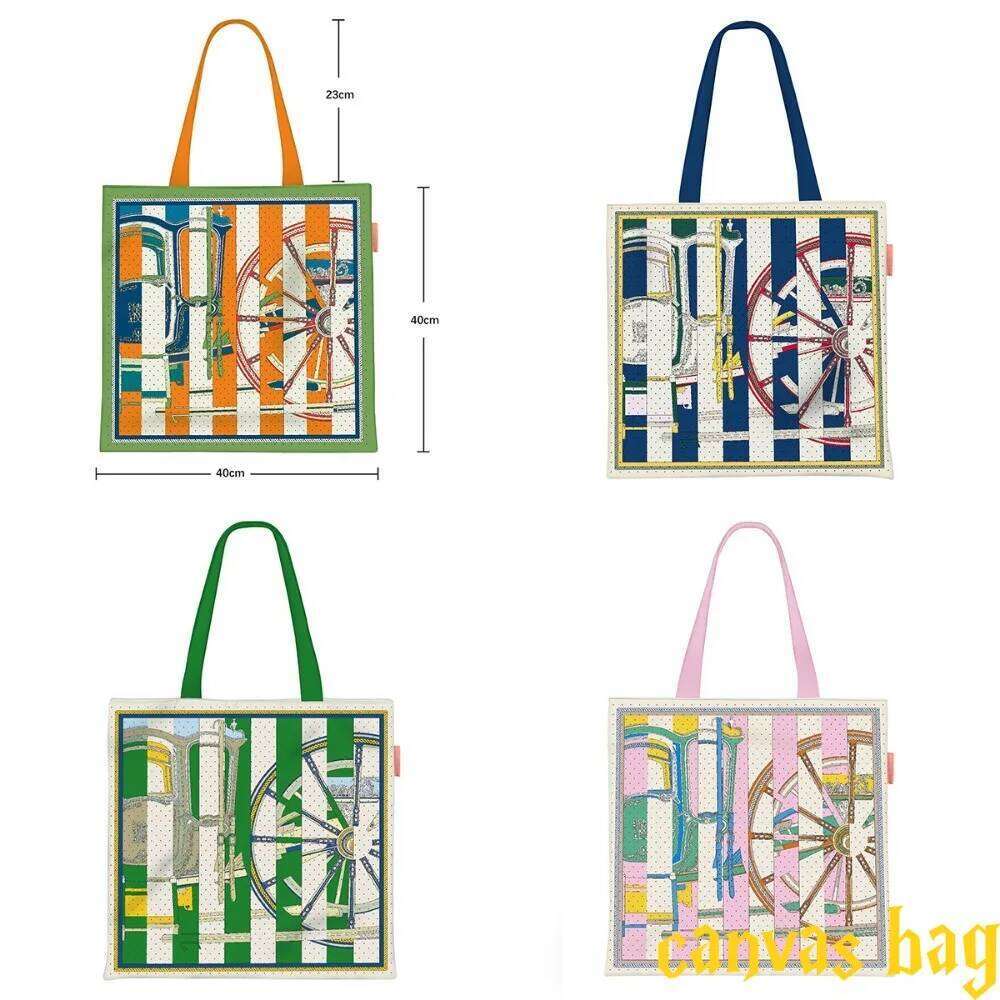 Fashion Color Matching Carriage Wheel Women's Canvas Carry Cloth Large Capacity Student Book Commuter Shoulder Bag