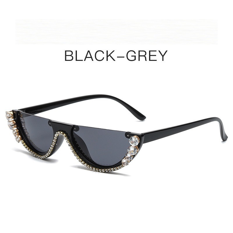 Rhinestone Cat Eye Sunglasses for Women Half Frame Birthday Gift UV Protection Trendy Streetwear Sun Glasses
