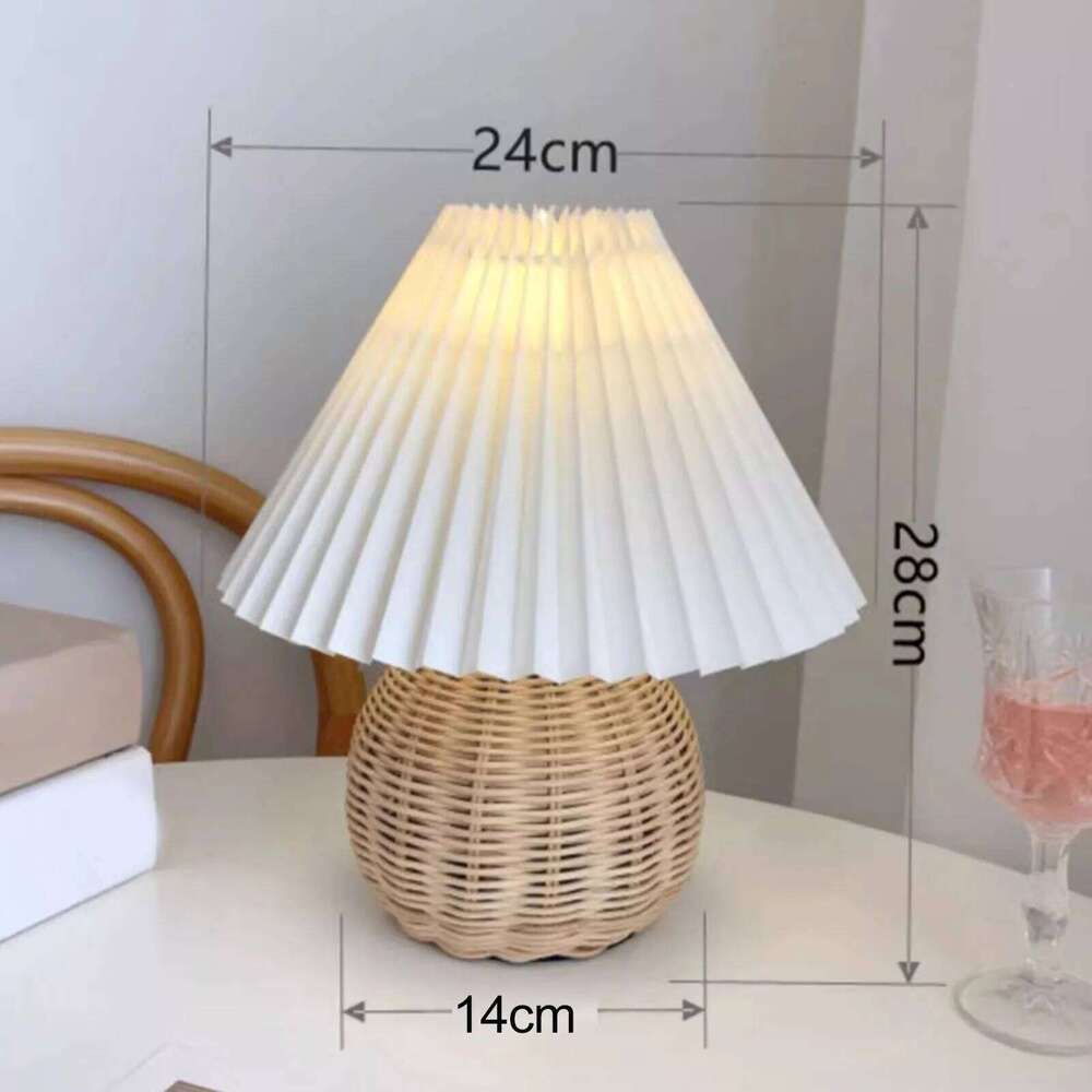 Bedside Nightstand Mini for Bedroom Living Room Side Table Rattan Pleated Aesthetic Vintage Lamp Z260127