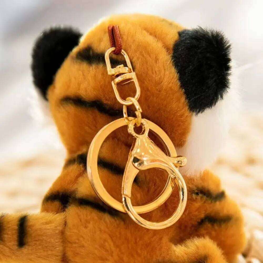 Cartoon Plush Keyring Stuffed Tiger Toy Soft Animal Key Rings Children'S Bag Purse Backpack Wallet Hanging Decoration S260126