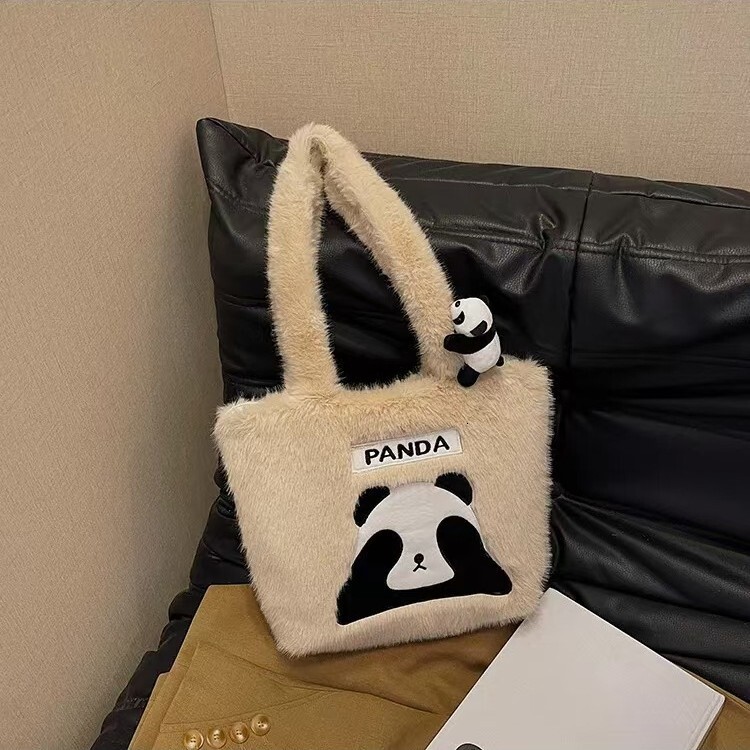 Cross-Border Supply Style Panda Backpack Cute Large Capacity Plush Shoulder For Girls College Students Tote Bag