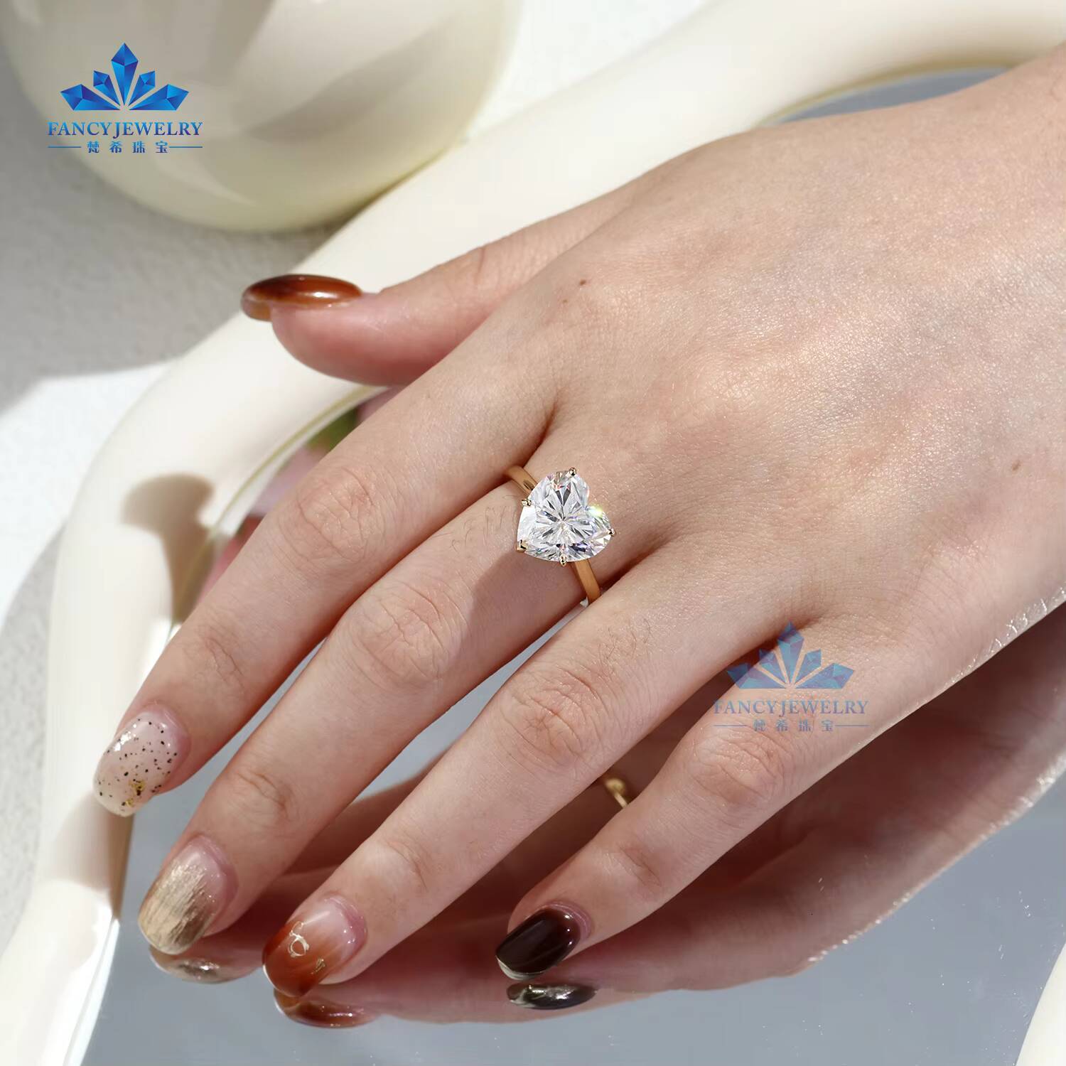 Luxury Jewelry Custom S925/10K/14K/18K Heart-Shaped Moissanite Rings 2Ct 3Ct 4Ct Wedding Engagement Jewelry for Women