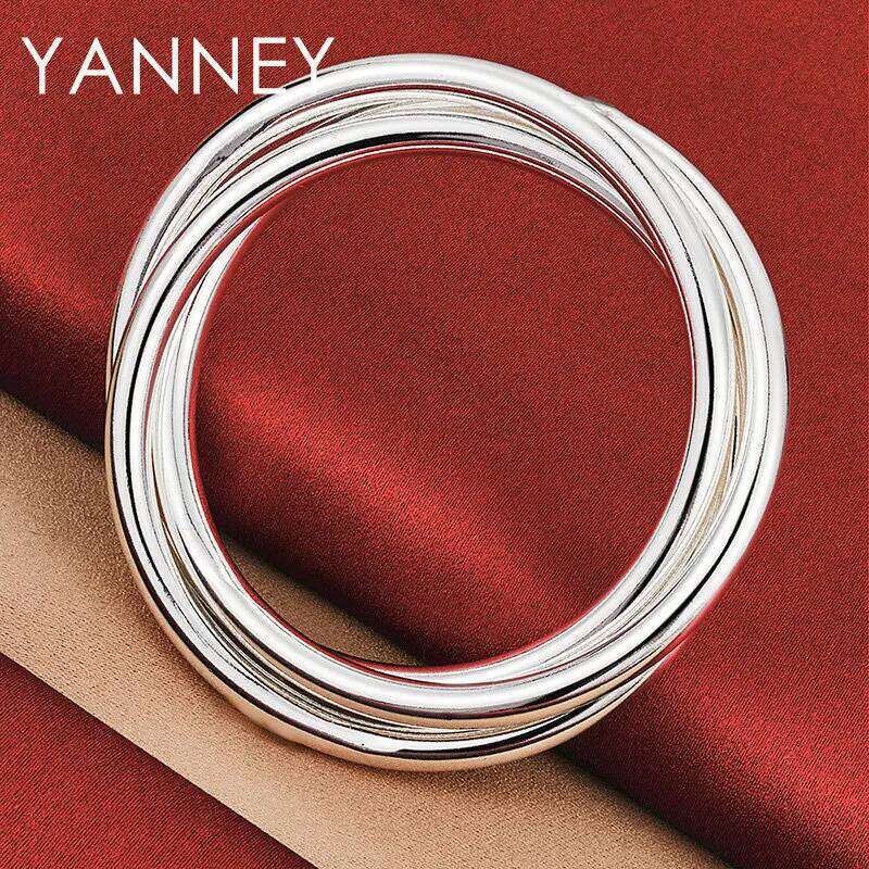 Charm 925 Sterling Silver Glossy 3 Circles Exaggerated Bangle Bracelet For Women Men Fashion Wedding Jewelry Gifts Party XJ260127