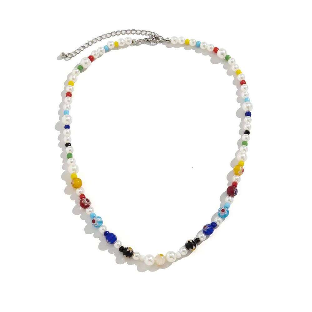 Hip Hop Color Glazed Beads Chain Retro Men Acrylic Pearls Necklaces Bohemian Jewelry Trendy Accessories 26W01127