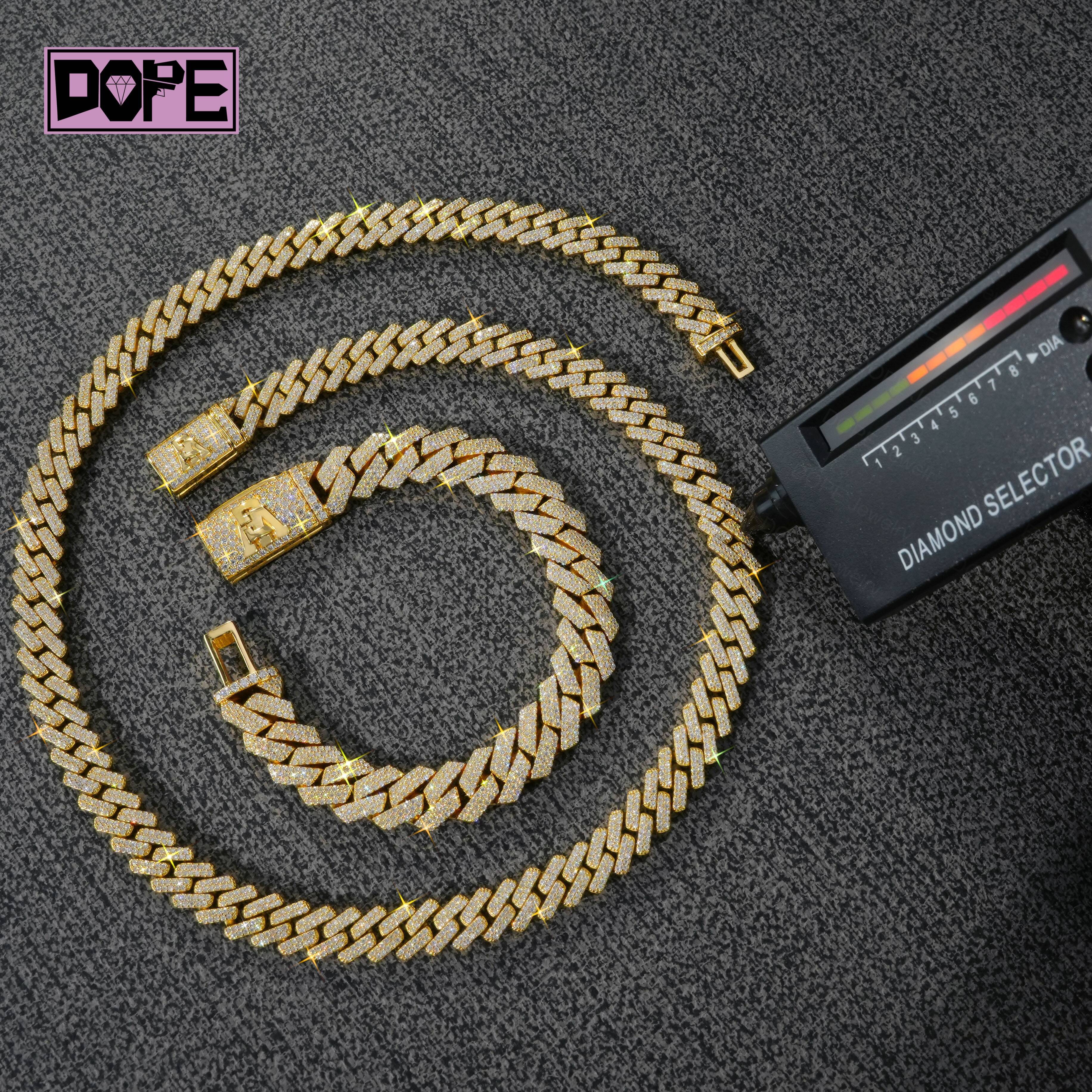 12mm Cuban Chain Sparkling Iced Out Men 925 Silver Real 18k Gold Vermeil VVS Moissanite Cuban Link Chain