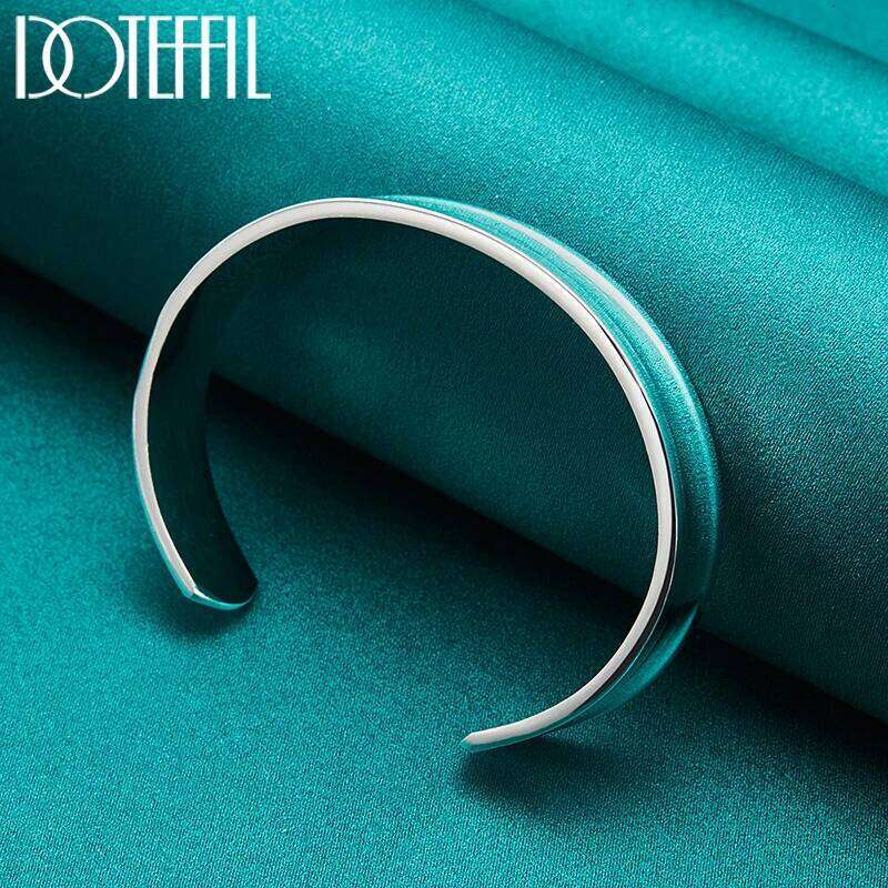 DOTEFFIL 925 Sterling Silver 12mm Smooth Adjustable Bangle Bracelet For Man Woman Fashion Wedding Engagement Party Jewelry XJ260127
