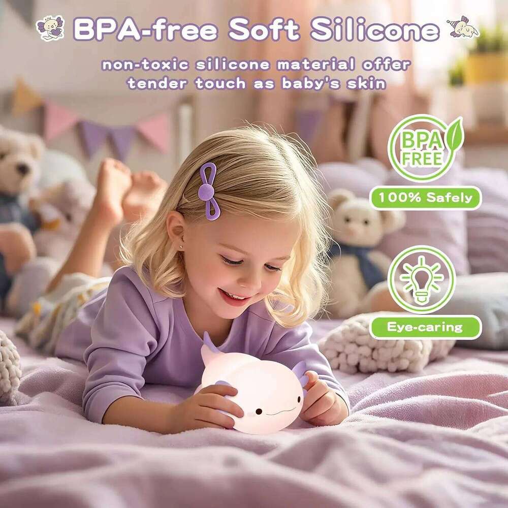 Night Light for Kids,Cute Purple Axolotl ,LED Squishy Nursery Nightlight, Soft Silicone Novelty Animal Bedside Lamp Z260127
