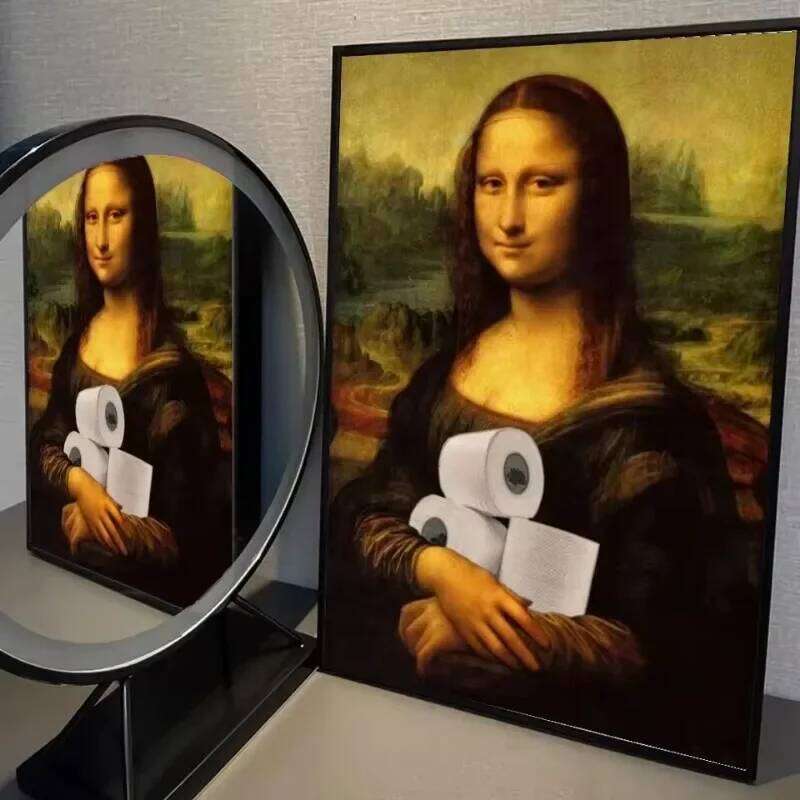 Mona Lisa Bathroom Covering Her Nose,Vintage Poster Print Toilet Funny Canvas Painting Wall Home Decor Art 26H0127