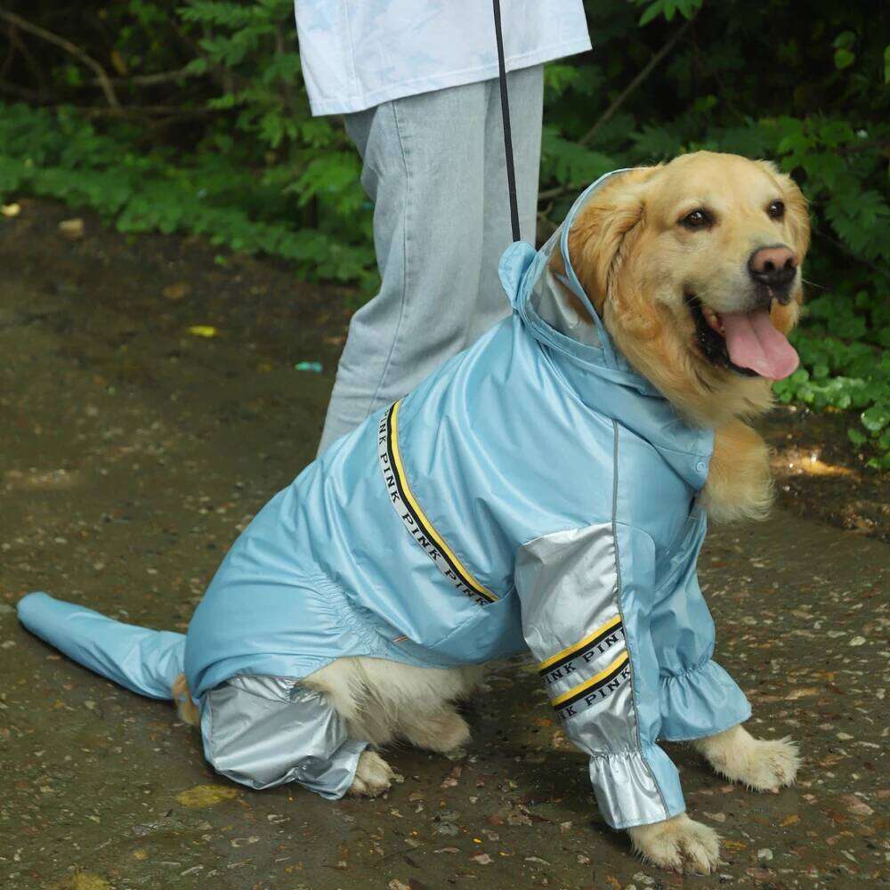 HOOPET Big Dog Tail Jumpsuit Raincoat for Large Dogs with Reflective Strips Tow Hole Labrador Waterproof Jacket XJ260127